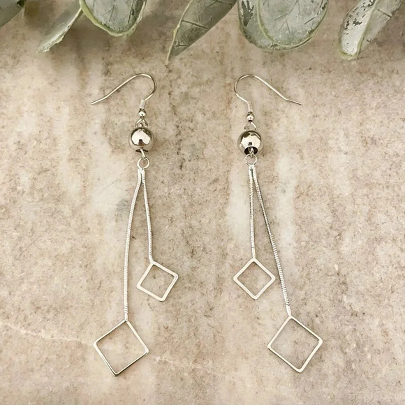 925 Sterling Silver Dangle Drop Earrings Geometric Earrings Long Tassel Earring - Picture 1 of 4